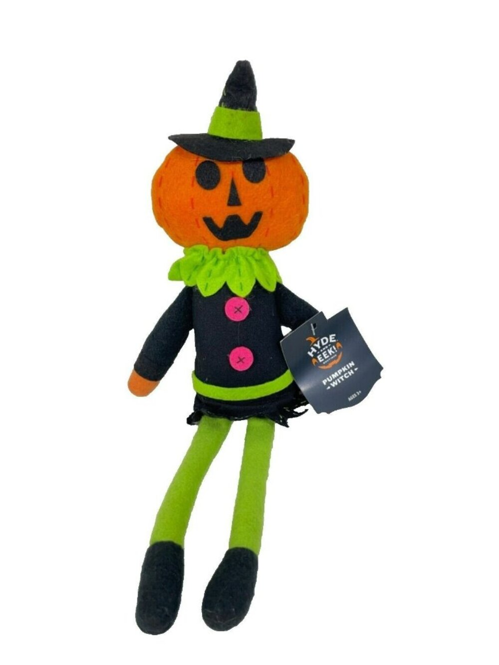 Hyde And Eek! 11" Felt Pumpkin Witch Halloween Decor Plush Figurine